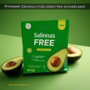 Artistic representation for Printweek Sainsbury trials plastic free avocado pack